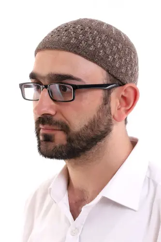 Kışlık Kadife Takke Hasır Desenli - Kahverengi - 2