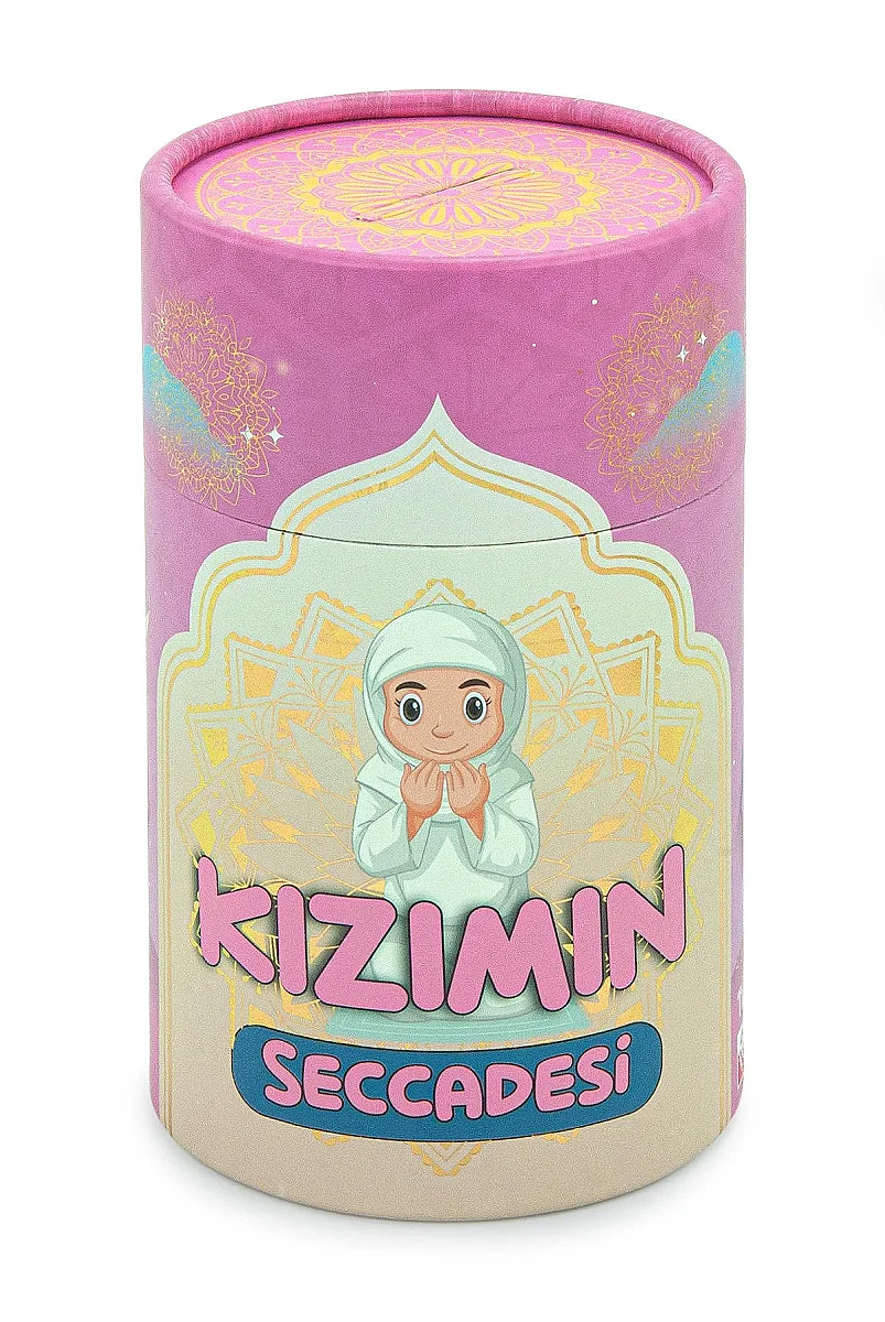 Kız Çocuk İsimli Kişiye Özel Seccade Seti Silindir Kutulu - Pembe - 9