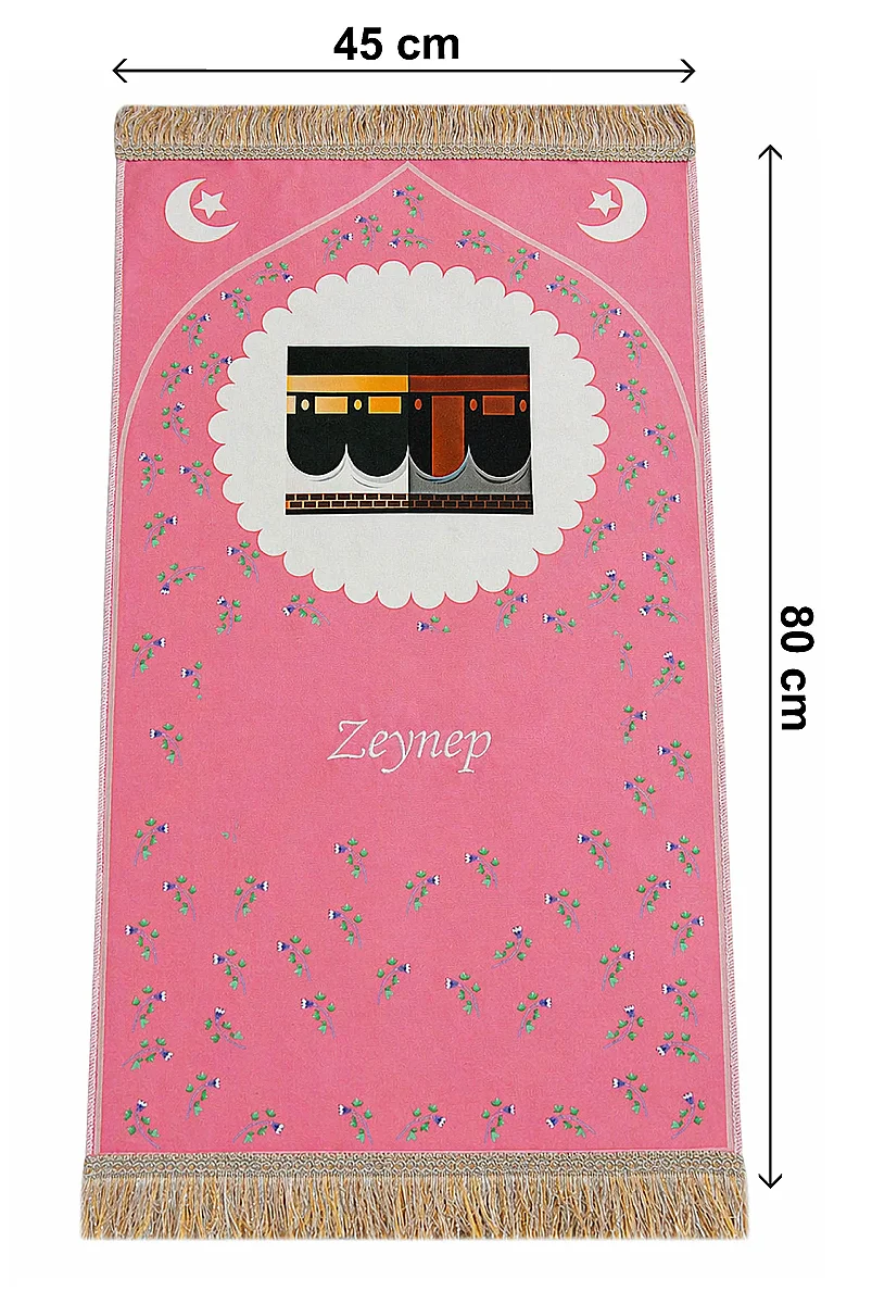 Kız Çocuk İsimli Kişiye Özel Seccade Seti Silindir Kutulu - Pembe - 3