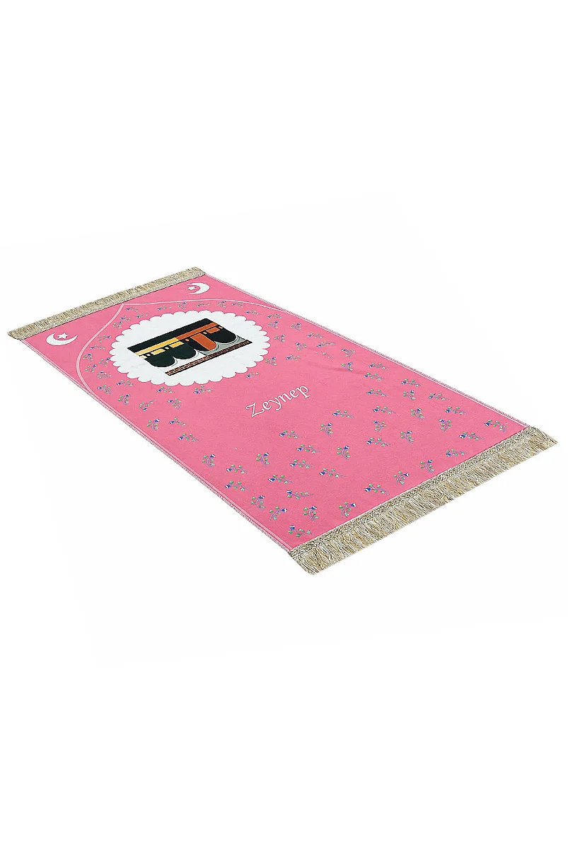 Kız Çocuk İsimli Kişiye Özel Seccade Seti Silindir Kutulu - Pembe - 11