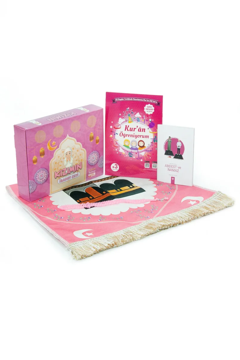 Kızımın İbadet Seti Kabe Desenli Kız Çocuk Seccade, Elifba ve Namaza İlk Adım Seti - 2
