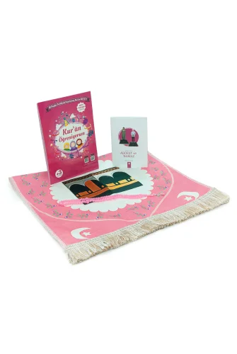 Kızımın İbadet Seti Kabe Desenli Kız Çocuk Seccade, Elifba ve Namaza İlk Adım Seti - 6