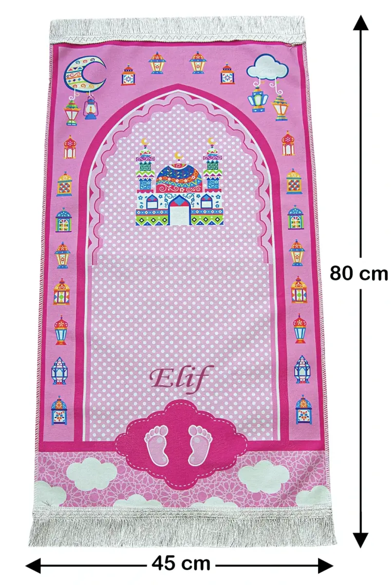 Kızımın İbadet Seti Kız Çocuk İsimli Seccade, Kuran Öğreniyorum Elifba Kitabı Seti Pembe - 5