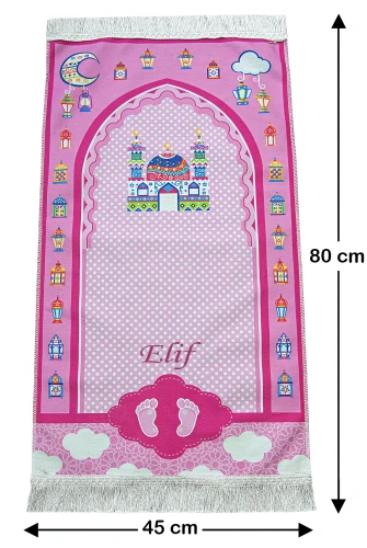 Kızımın İbadet Seti Kız Çocuk İsimli Seccade, Kuran Öğreniyorum Kitabı Seti Pembe - 6