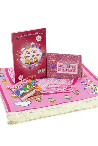 Kızımın İbadet Seti Namaz ve Kuran Öğreniyorum Çocuk Seccade Seti Pembe - ihvanonline (1)