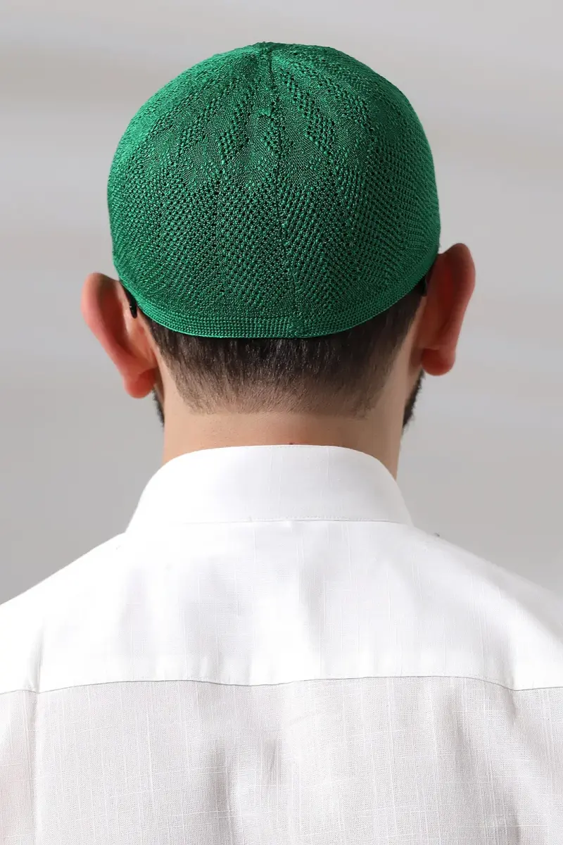 Knitted Prayer Skull with Green Sapphire Lace Detail - 5