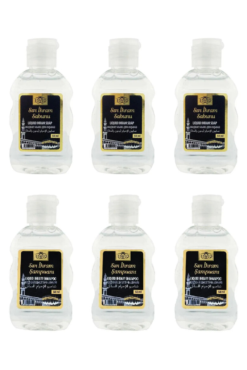 Kokusuz Sıvı İhram Sabunu Ve Kokusuz Sıvı İhram Şampuanı 50Ml 6 Adet - Esved