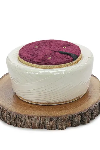 Koruyuculu İmam Sarığı - Altın Yaldızlı Sarık - Bordo - 1