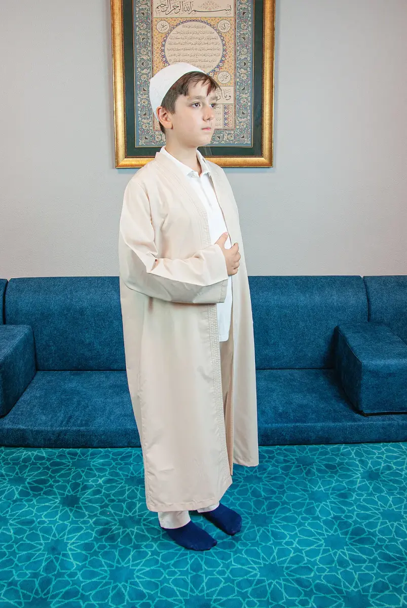 Krem Buhara Yaka Namaz Elbisesi Erkek Çocuk Cübbe - 1