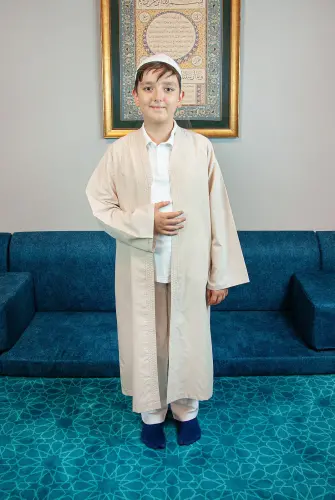 Krem Buhara Yaka Namaz Elbisesi Erkek Çocuk Cübbe - 3