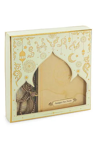 Krem Çeyizlik Seccade Seti Gelin Bohçasına Uygun Dini Hediyelik İsme Özel Yasin Kitabı - ihvanonline (1)