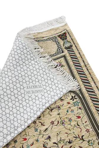 Krem Çiçekli Ravza Desenli Astarlı Şönil Seccade - ihvanonline (1)