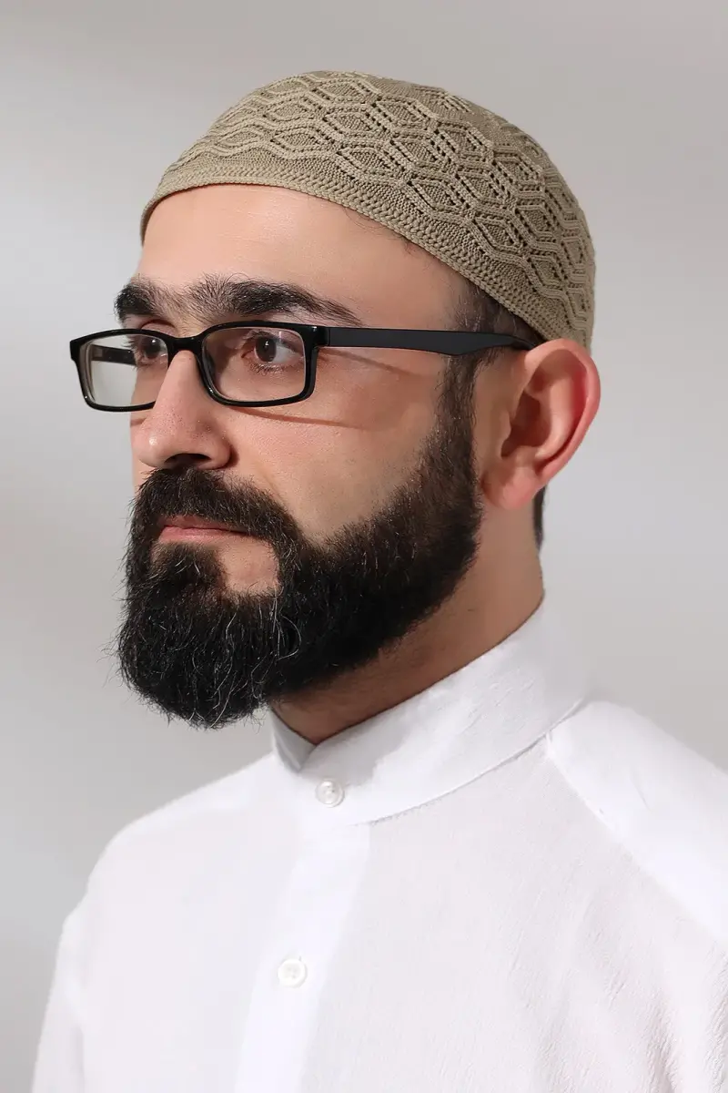 Kubbetül Hadra Platinum Series Lace Detailed Knitted Prayer Skull Brown - 1