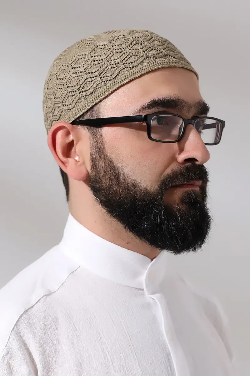 Kubbetül Hadra Platinum Series Lace Detailed Knitted Prayer Skull Brown - 3