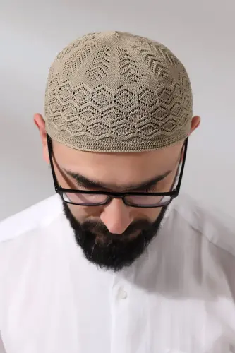 Kubbetül Hadra Platinum Series Lace Detailed Knitted Prayer Skull Brown - 5