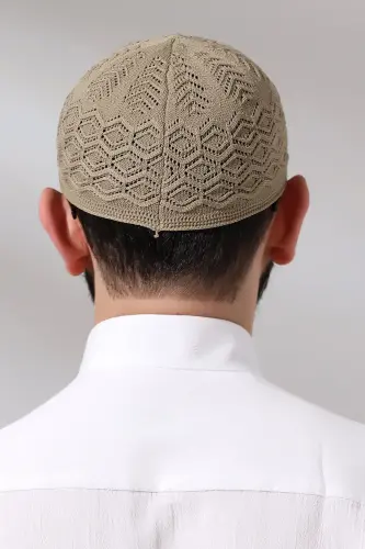 Kubbetül Hadra Platinum Series Lace Detailed Knitted Prayer Skull Brown - 7