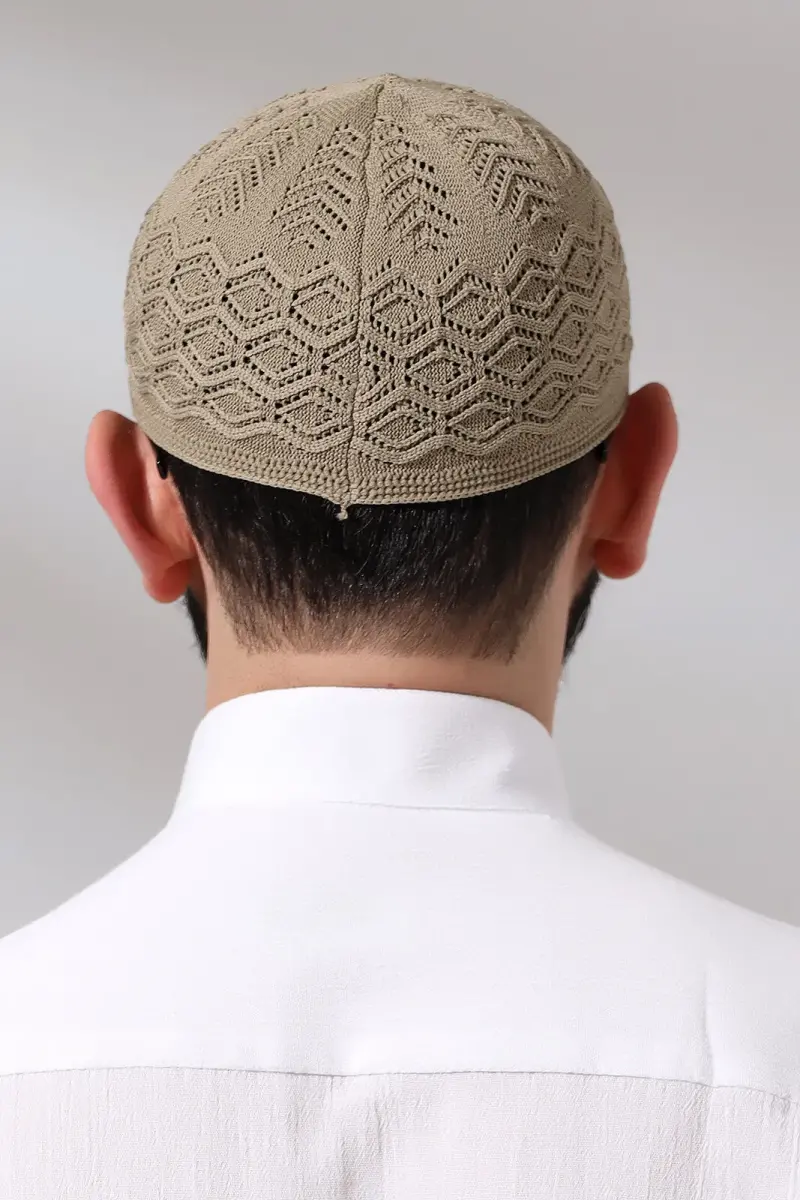 Kubbetül Hadra Platinum Series Lace Detailed Knitted Prayer Skull Brown - 7