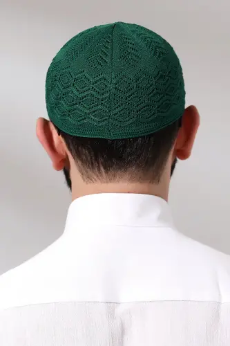 Kubbetül Hadra Platinum Series Lace Detailed Knitted Prayer Skull Green - 7