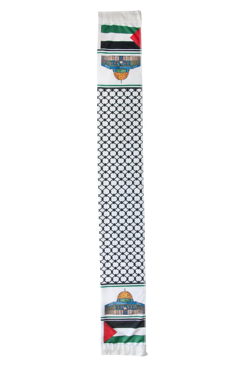 Kudüs Temalı Filistin Desenli Saten Atkı - Beyaz - 3