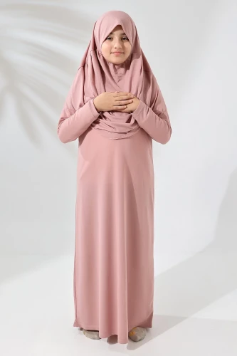 Kuran Kursları İçin Çantalı Kız Çocuk Namaz Elbisesi, Kuranı Kerim, Tesbih İbadet Seti Pembe - 2
