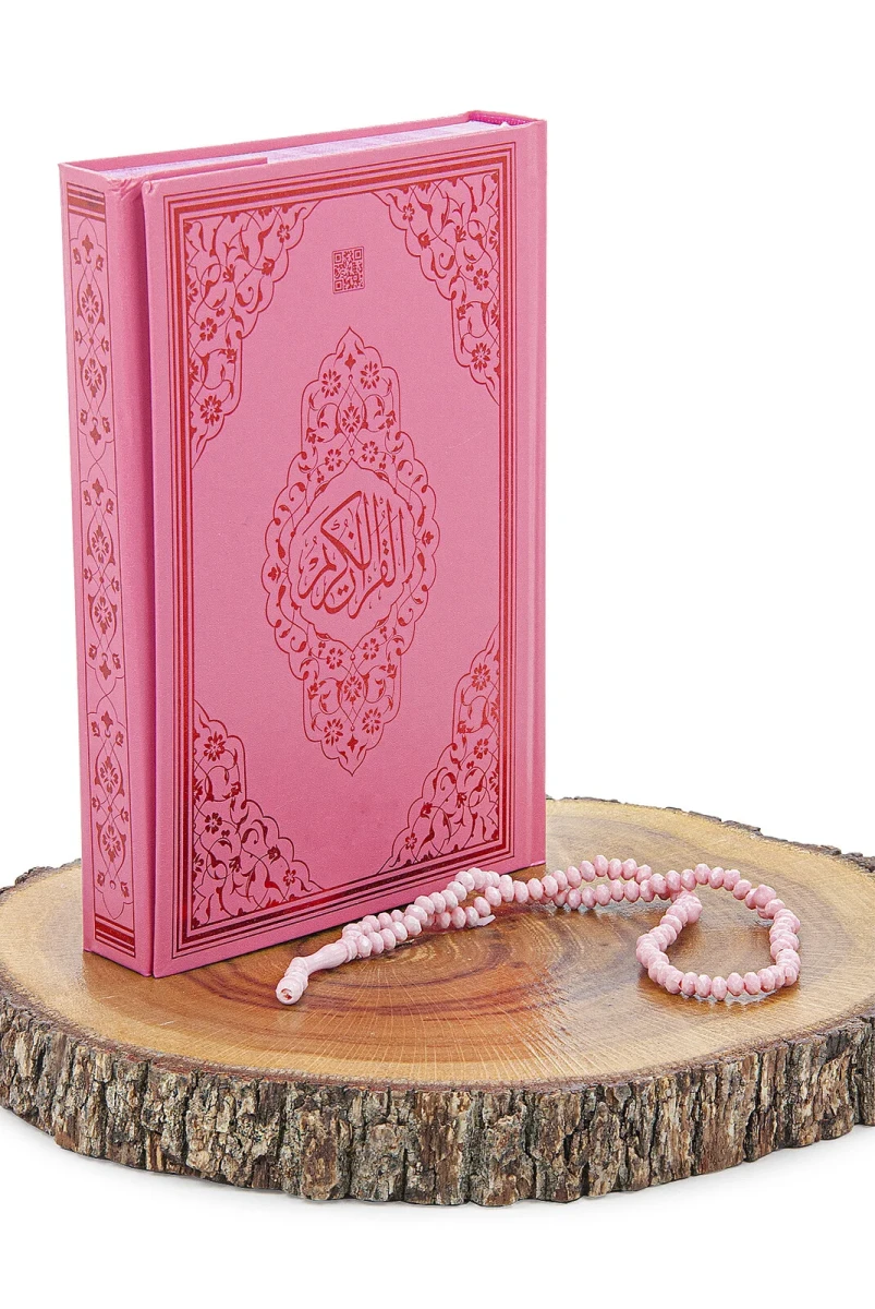 Kuran Kursları İçin Çantalı Kız Çocuk Namaz Elbisesi, Kuranı Kerim, Tesbih İbadet Seti Pembe - 3