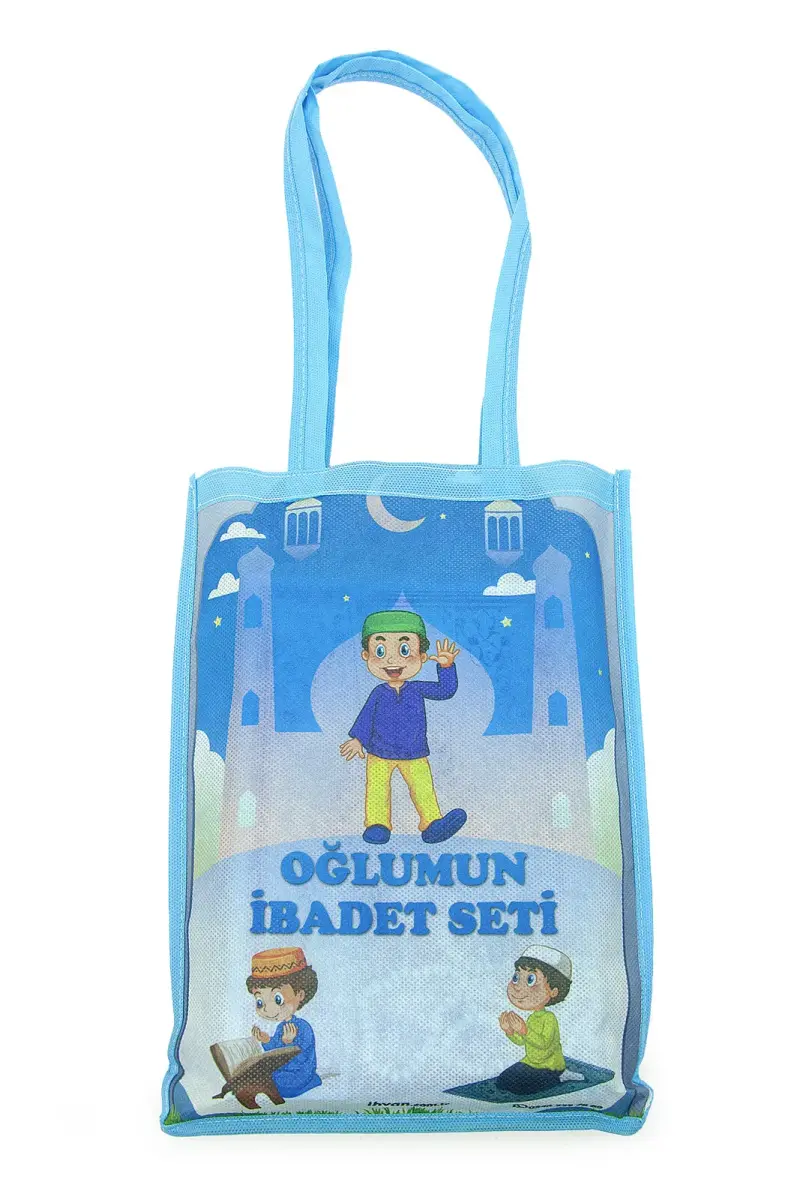 Kuran Kursları İçin Çocuk Çantalı Kuranı Kerim Tesbih İsimli Seccade Seti Mavi - 4