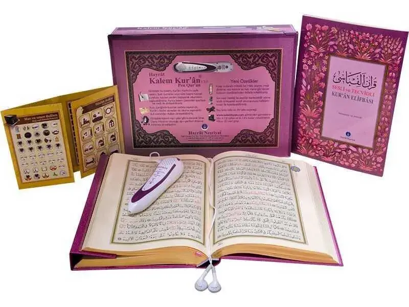Kuran Okuyan Kalem Rahle Boy Kuran Elifba Cevşenli Eğitim Seti - Lüks Kutulu Lila - 1