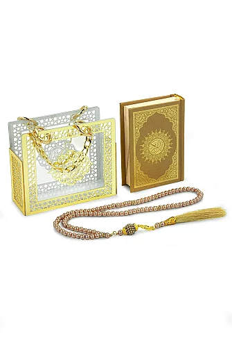 Kuranı Kerim Tesbih Pleksi Çantalı Hediyelik Seti - Hafız Boy - Gold - 3