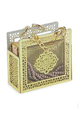 Kuranı Kerim Tesbih Pleksi Çantalı Hediyelik Seti - Gold - 5
