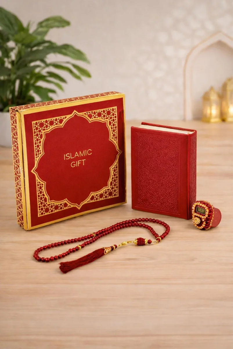 Kutulu Kur’an-ı Kerim Seti | Tesbih + Zikirmatik Hediye Seti - Kırmızı - 3