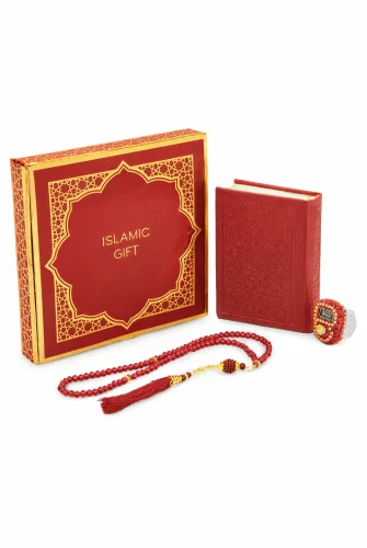 Kutulu Kur’an-ı Kerim Seti | Tesbih + Zikirmatik Hediye Seti - Kırmızı - 5