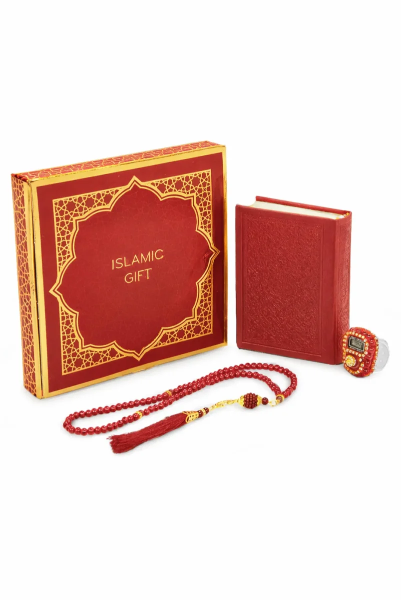 Kutulu Kur’an-ı Kerim Seti | Tesbih + Zikirmatik Hediye Seti - Kırmızı - 5