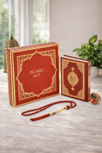 Kutulu Kuranı Kerim Seti | Tesbih + Zikirmatik Hediye Seti - Kırmızı - 5