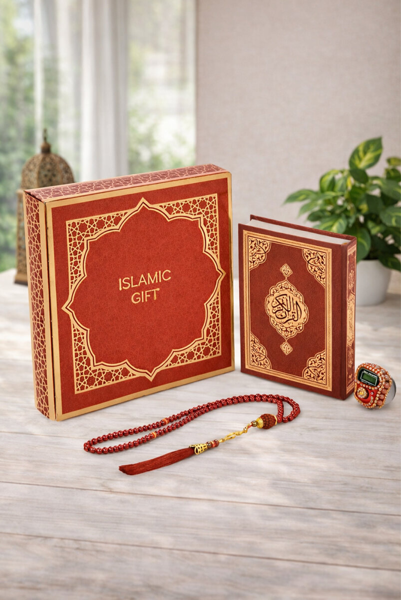 Kutulu Kuranı Kerim Seti | Tesbih + Zikirmatik Hediye Seti - Kırmızı - 5