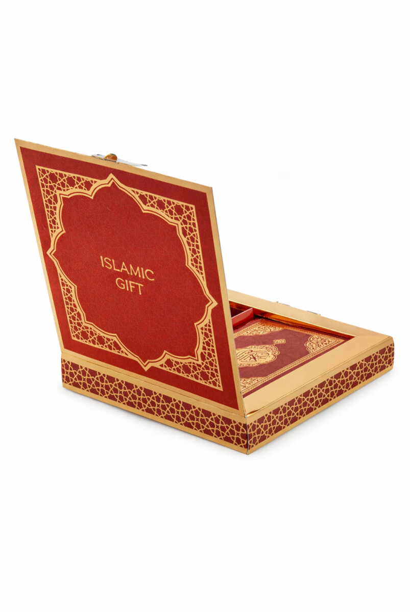 Kutulu Kuranı Kerim Seti | Tesbih + Zikirmatik Hediye Seti - Kırmızı - 8