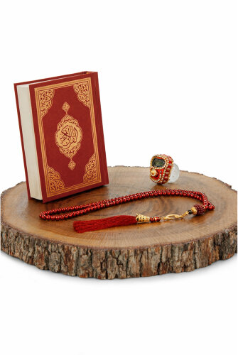 Kutulu Kuranı Kerim Seti | Tesbih + Zikirmatik Hediye Seti - Kırmızı - 3