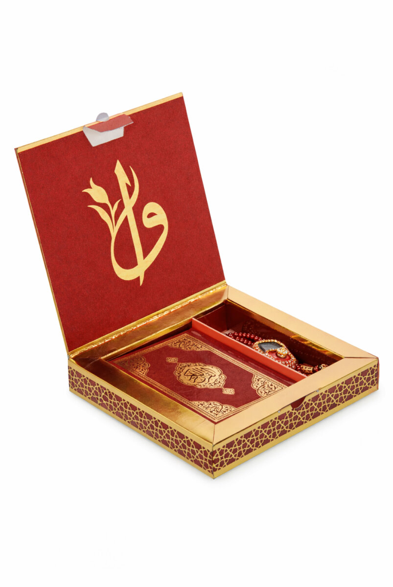 Kutulu Kuranı Kerim Seti | Tesbih + Zikirmatik Hediye Seti - Kırmızı - 1