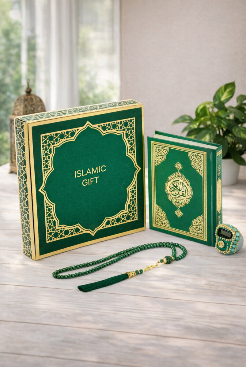 Kutulu Kuranı Kerim Seti | Tesbih + Zikirmatik Hediye Seti - Yeşil - 2
