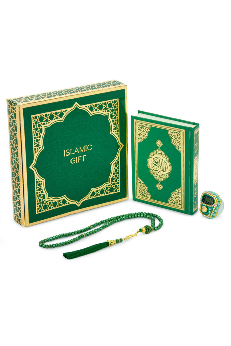 Kutulu Kuranı Kerim Seti | Tesbih + Zikirmatik Hediye Seti - Yeşil - 3