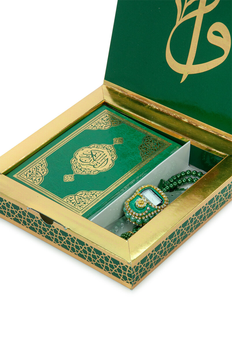Kutulu Kuranı Kerim Seti | Tesbih + Zikirmatik Hediye Seti - Yeşil - 4