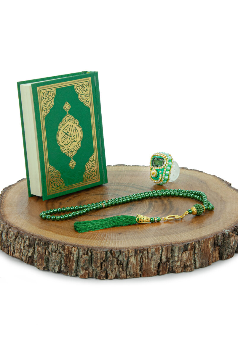 Kutulu Kuranı Kerim Seti | Tesbih + Zikirmatik Hediye Seti - Yeşil - 5