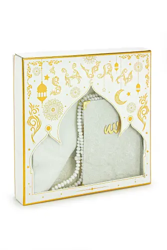 Kutulu Örtülü Tesbihli Kadife Yasin Kitabı Çeyizlik Seccade Seti Beyaz - ihvanonline (1)