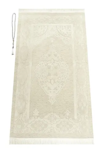 Kutulu Örtülü Tesbihli Kadife Yasin Kitabı Çeyizlik Seccade Seti Beyaz - 5