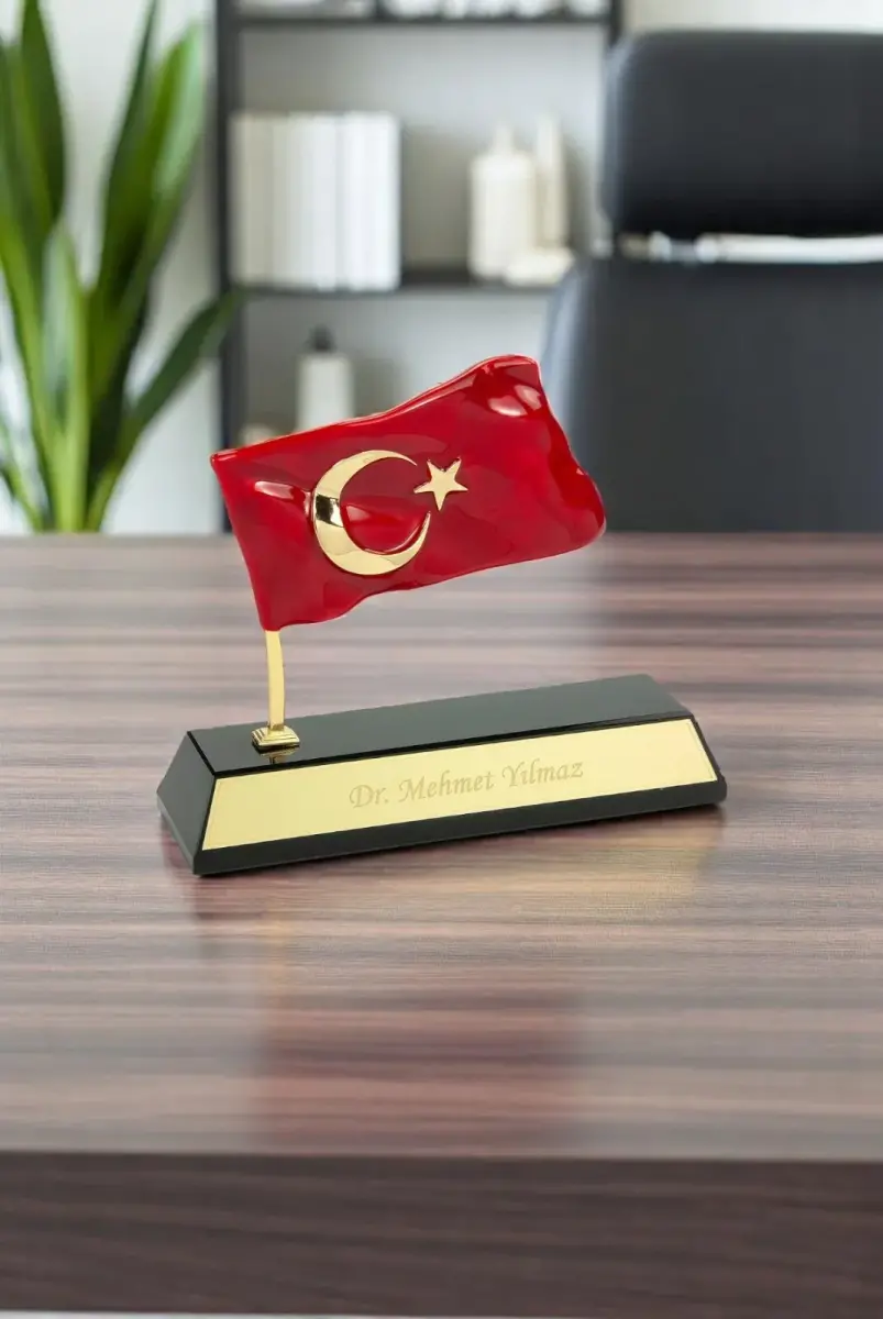 Kutulu Türk Bayraklı Metal Kişiye Özel Masaüstü İsimlik - 3
