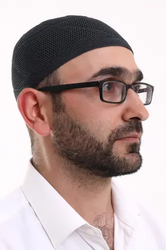 Lace Cotton Knitwear Machine Knitted Skullcap Black - 3