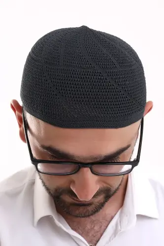 Lace Cotton Knitwear Machine Knitted Skullcap Black - 6