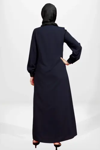 LACİVERT ASİMETRİK KUMAŞ DETAYLI CEPLİ FERMUARLI TESETTÜR FERACE 3901-25 - 4