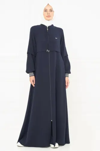 Lacivert Fermuarlı Cepkenli Spor Tesettür Ferace 3163-25 - 1