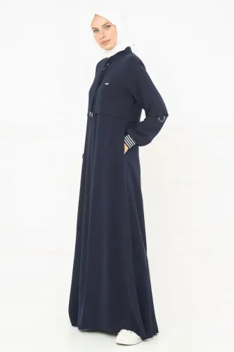 Lacivert Fermuarlı Cepkenli Spor Tesettür Ferace 3163-25 - Beyza (1)