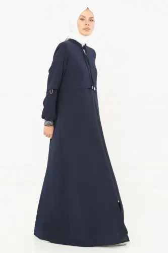 Lacivert Fermuarlı Cepkenli Spor Tesettür Ferace 3163-25 - 3